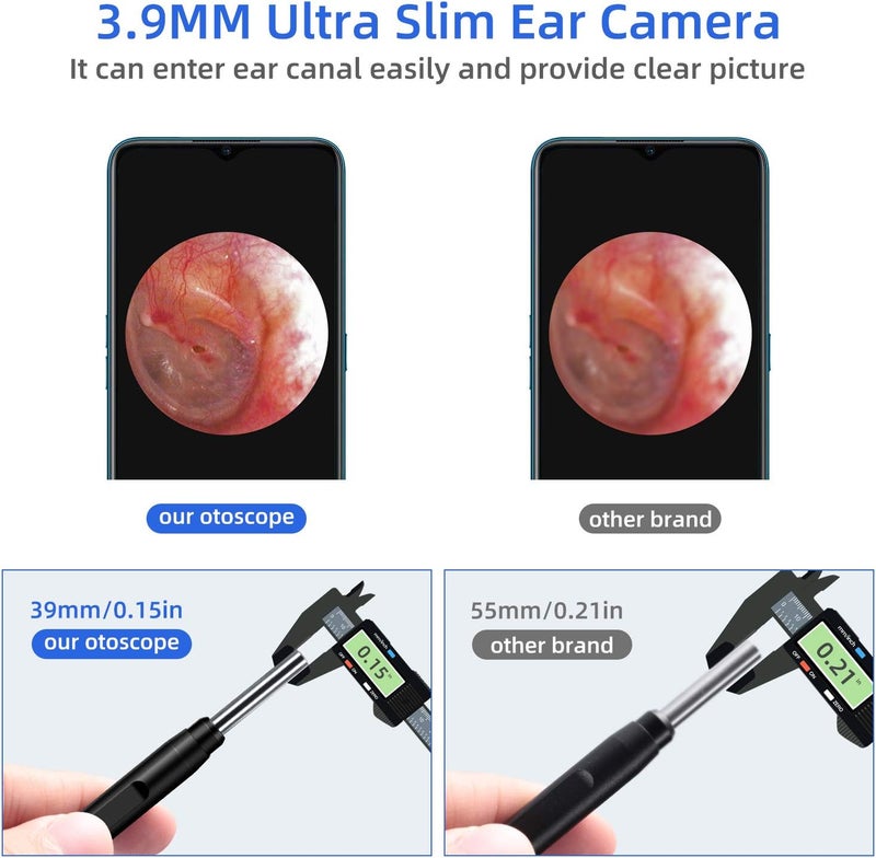 Jiusion 3.9mm Ultra-Thin Portable USB Digital Otoscope Camera with Carrying Case, HD 720P 6 LED Visual Ear Scope with 3 Hats 2 Silicone Caps 8 Earwax Spoons for Android Windows Mac NOT for iPhone iPad - Image 3